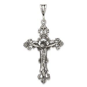 Million Charms 925 Sterling Silver Antiqued Crucifix Necklace Charm Pendant